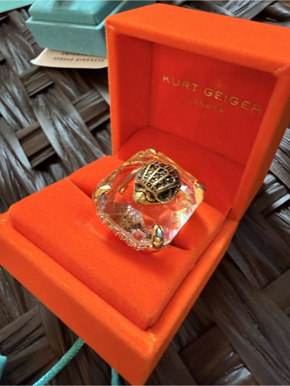 Kurt Geiger Gold and Clear Crystal Statement Ring - Picture 2 of 7